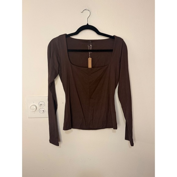 SKIMS Tops - Skims Smooth Layers Squareneck Long Sleeve Espresso Size M NWT